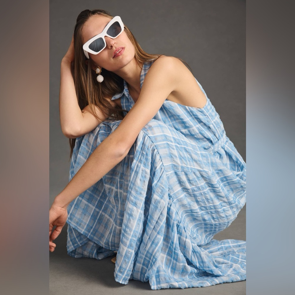 NWT Anthropologie Sleeveless Buttondown Shirt Dress Size M Medium Blue Maxi NEW - Picture 8 of 8
